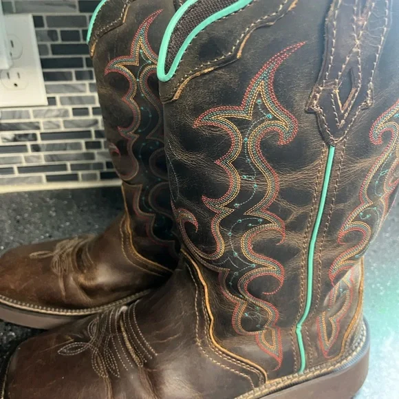 Justin Cowboy Cowgirl  Boots Women Girls Size 9, Brown leather - Picture 10 of 14